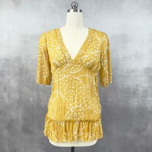 Charlotte Russe Womens Top Medium Babydoll Yellow Ruffle‎ Boho Cottage Y2K